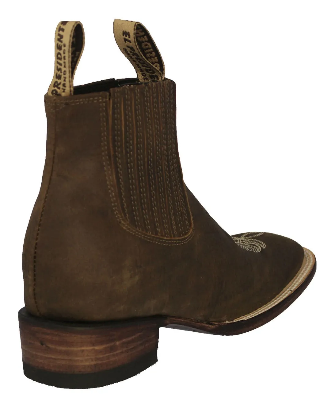 Womens Brown Chelsea Cowboy Boots Solid Leather - Square Toe