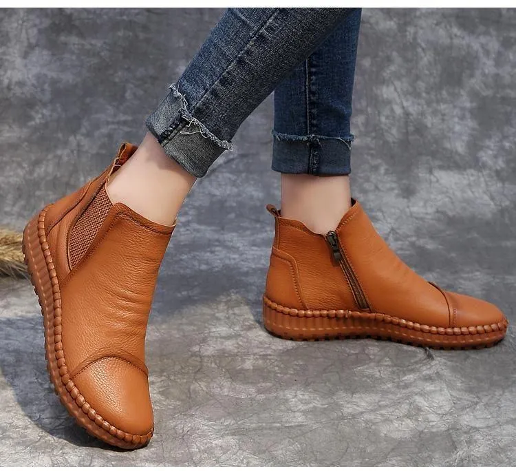 Women's Casual Shoes Brown Soft Leather Handmade Ankle Boots