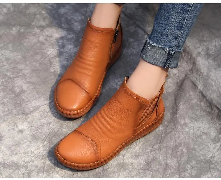 Women's Casual Shoes Brown Soft Leather Handmade Ankle Boots