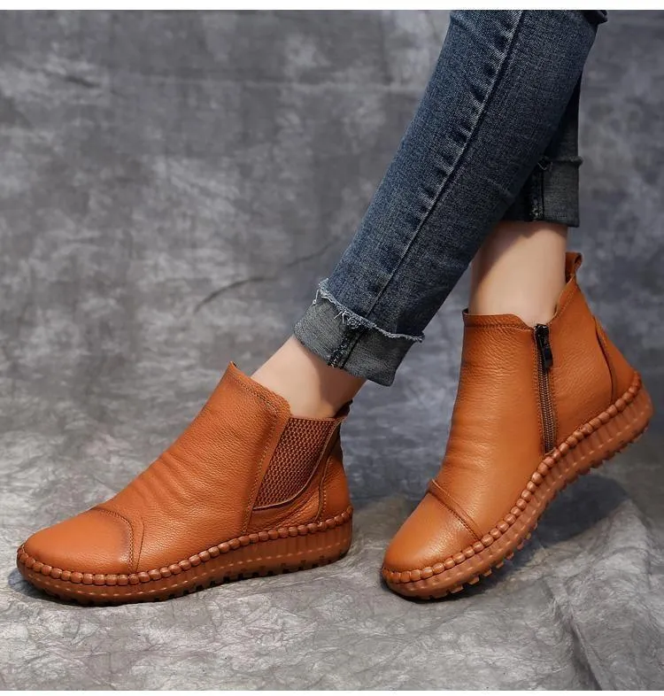 Women's Casual Shoes Brown Soft Leather Handmade Ankle Boots