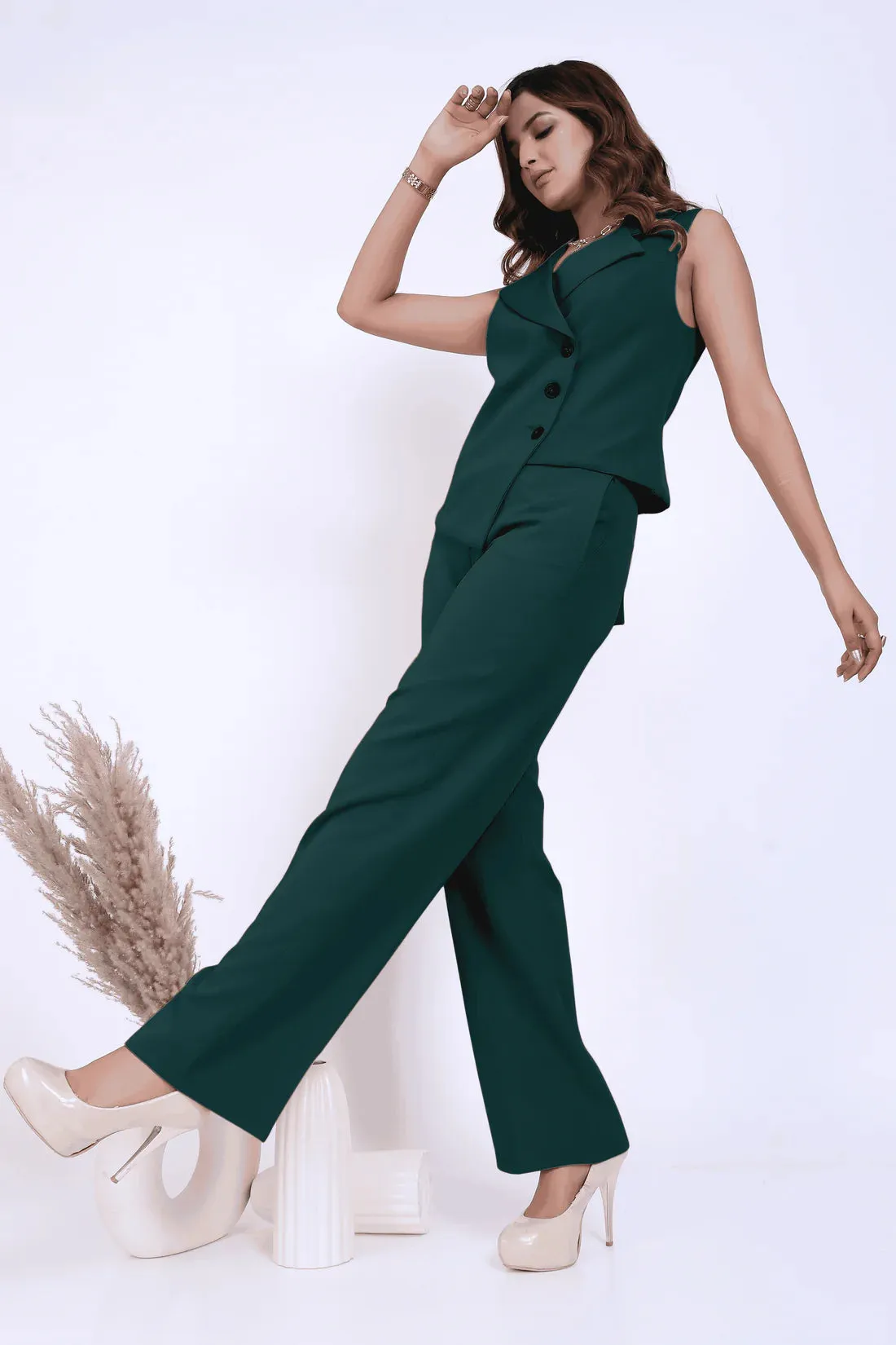 Women's Formal Bottle Green Waist Coat