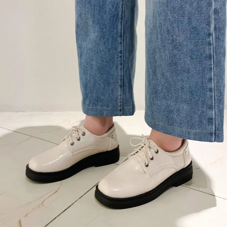 Women's Solid Color Round Toe Lace Up on Flats Shoes