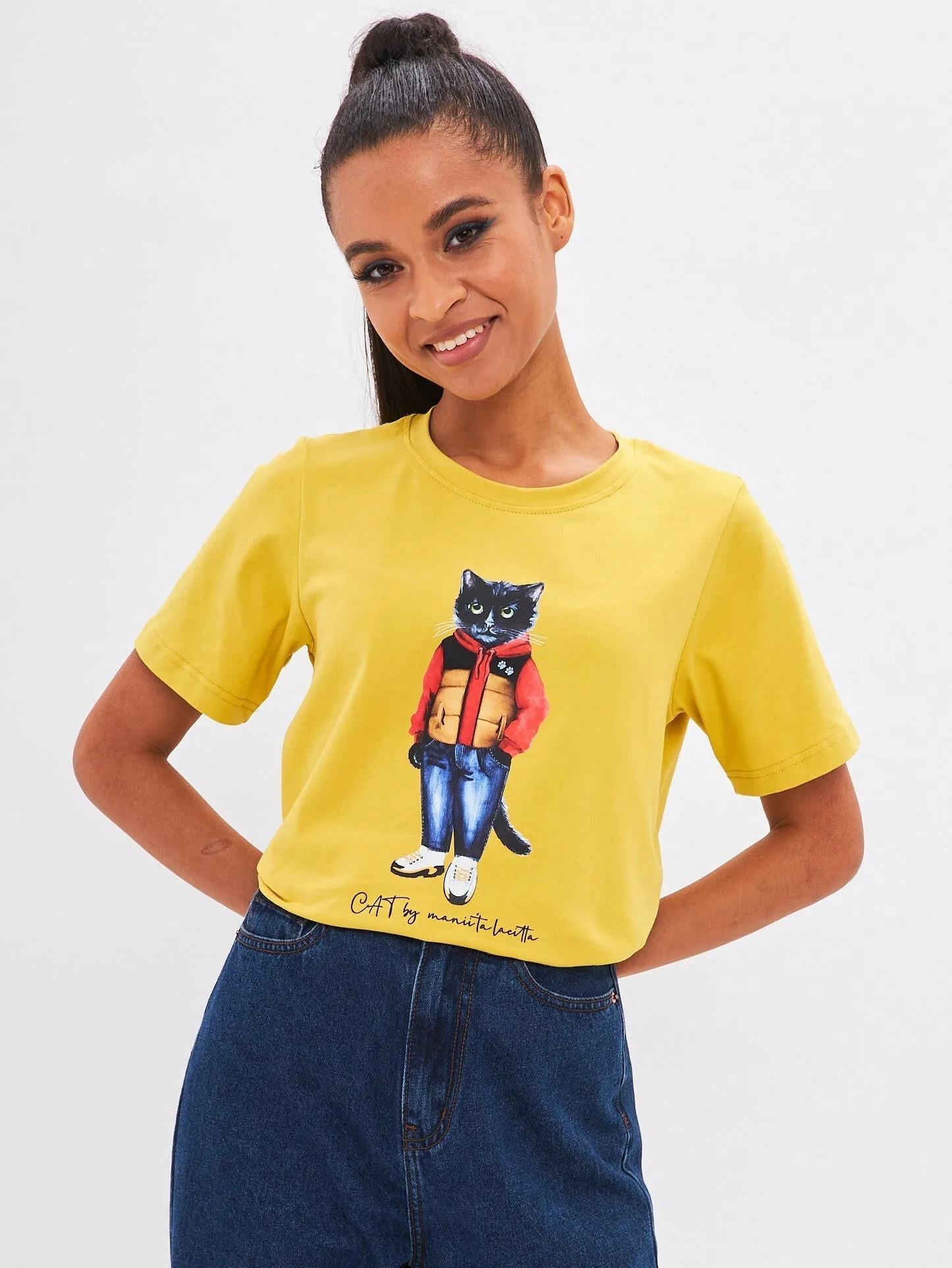Yellow Printed T-shirt SPORT CASUAL CAT