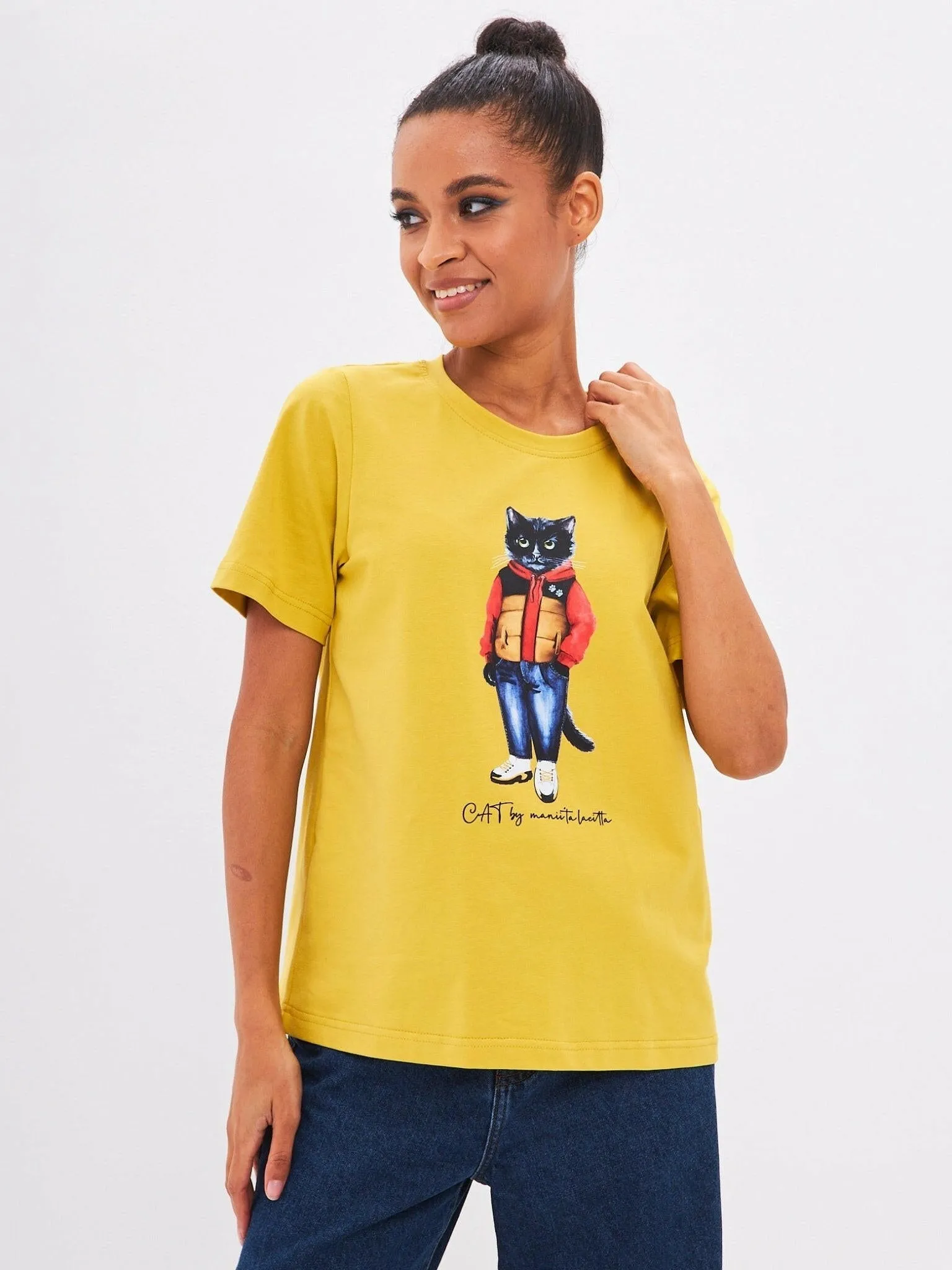 Yellow Printed T-shirt SPORT CASUAL CAT